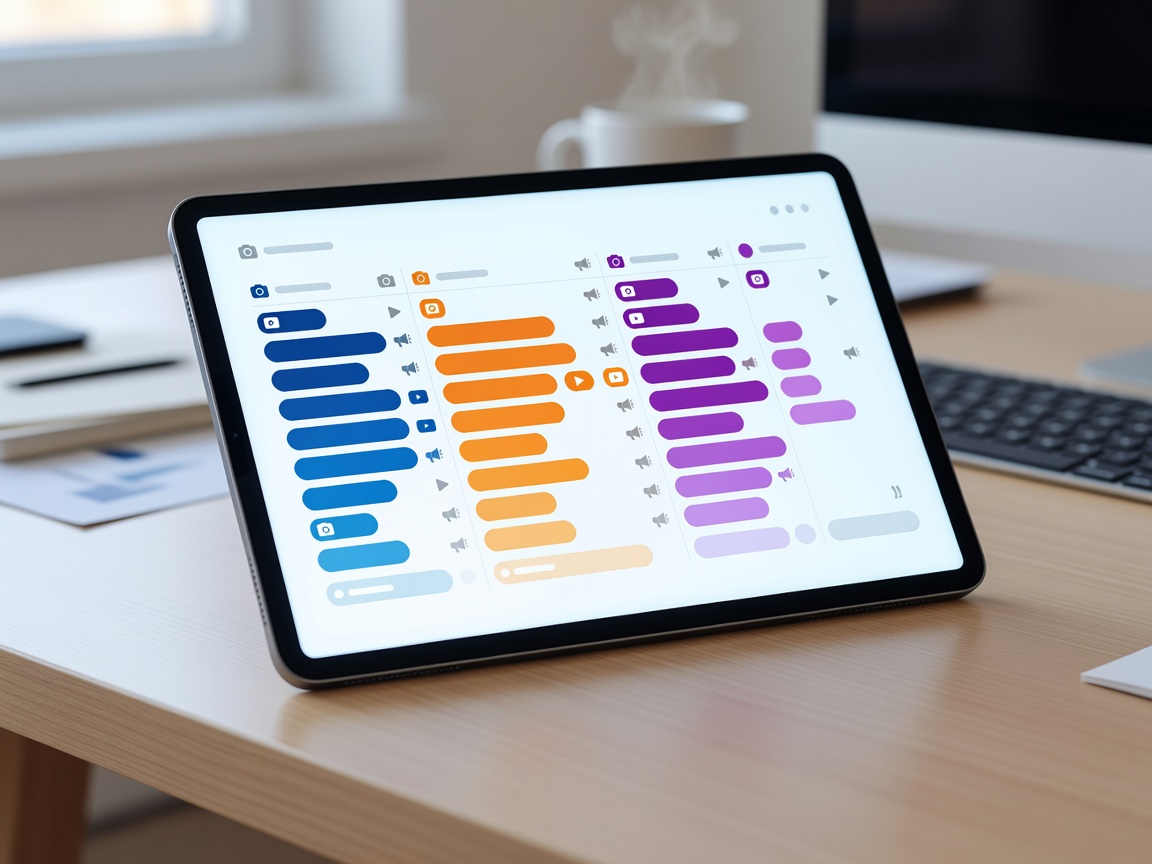 Automated content strategy dashboard on digital tablet screen
