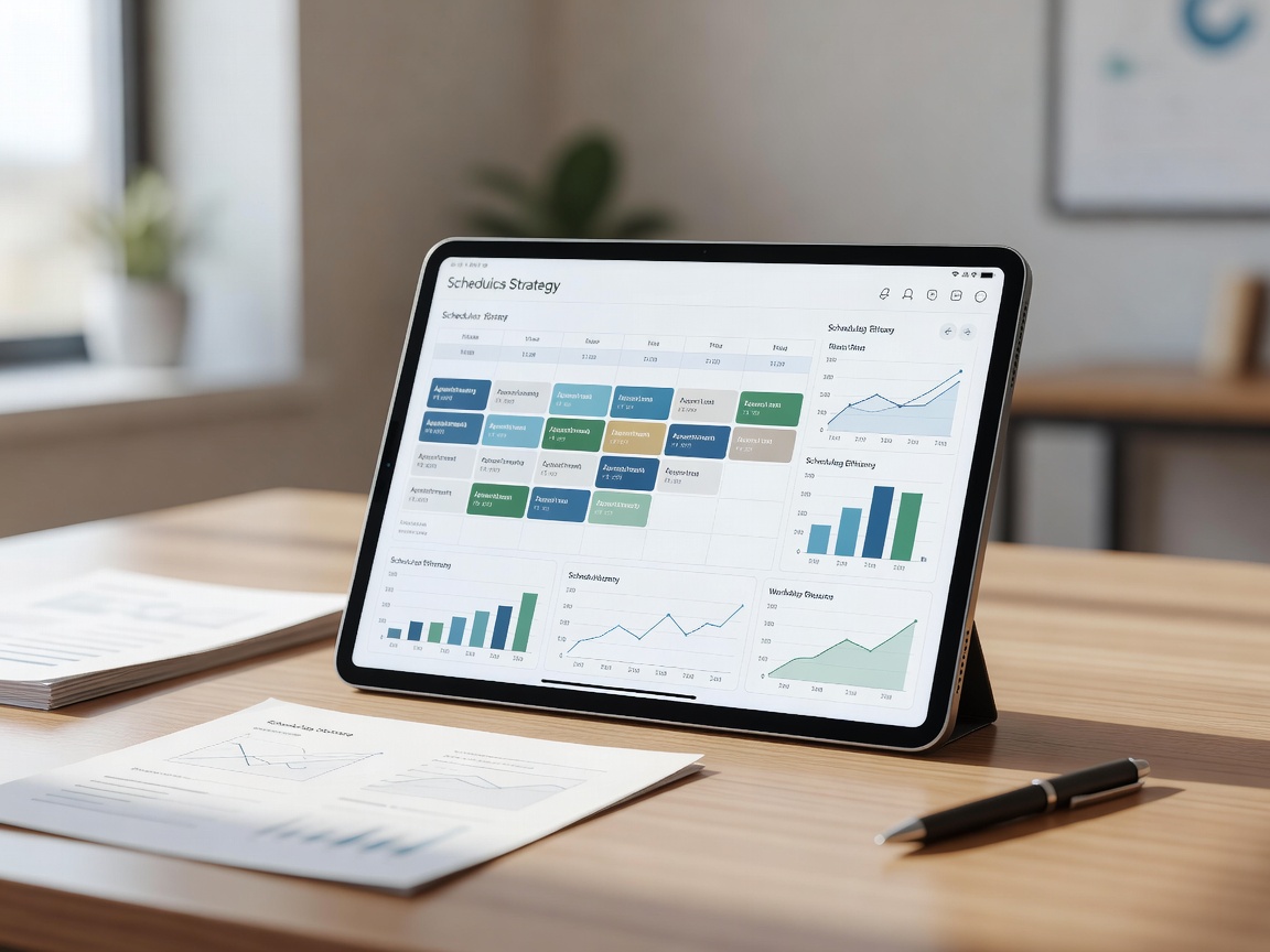 Tablet analytics calendar displaying scheduling strategy